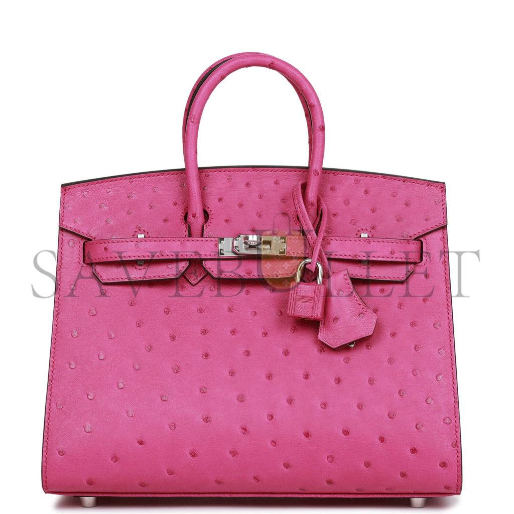 H**me5 BIRKIN SELLIER 25 ROSE POURPRE OSTRICH PALLADIUM HARDWARE HANDMADE (25cm) Master Quality